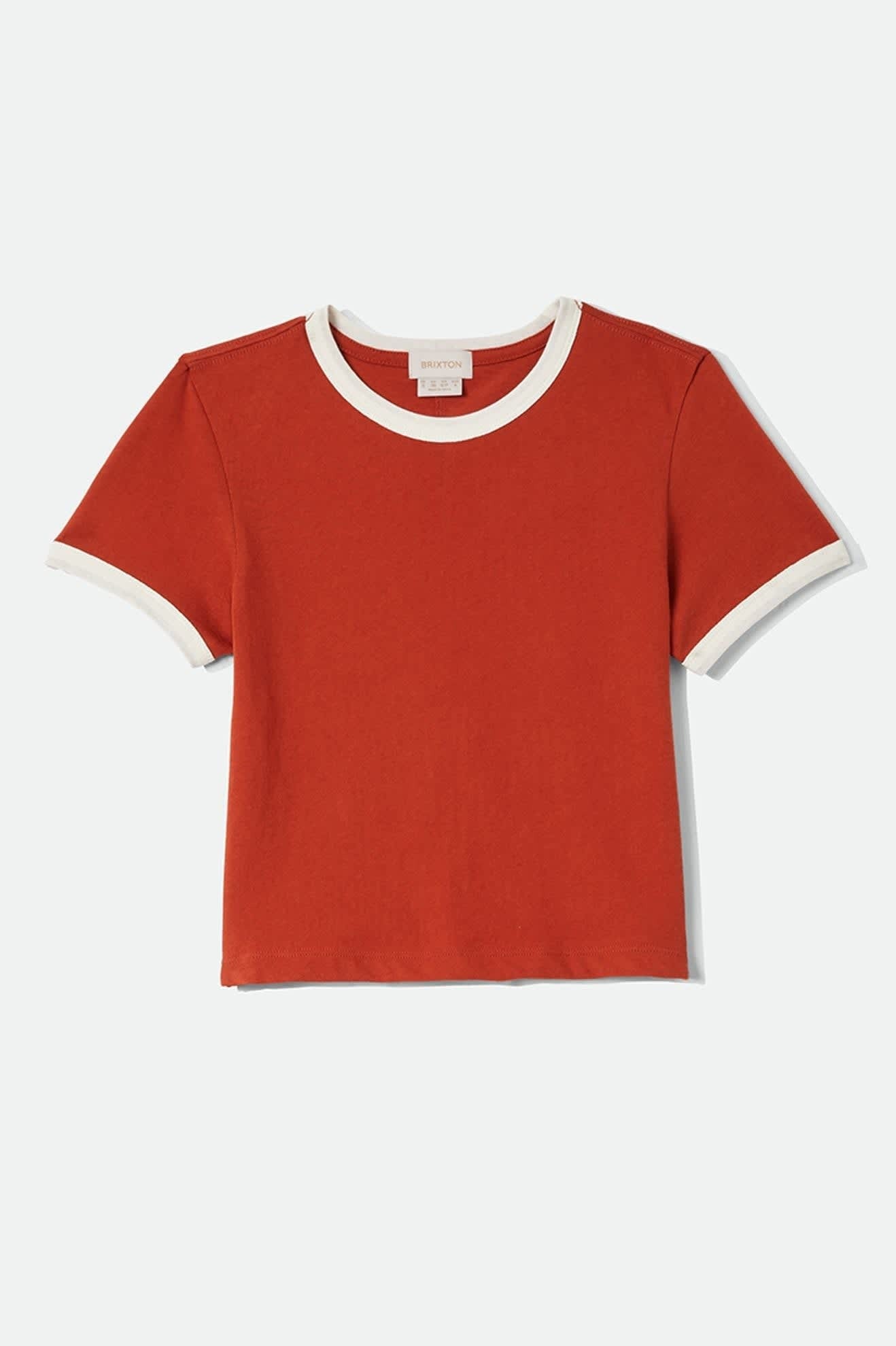 Carefree Organic Garment Dye Ringer T-Shirt - Rust/Off White