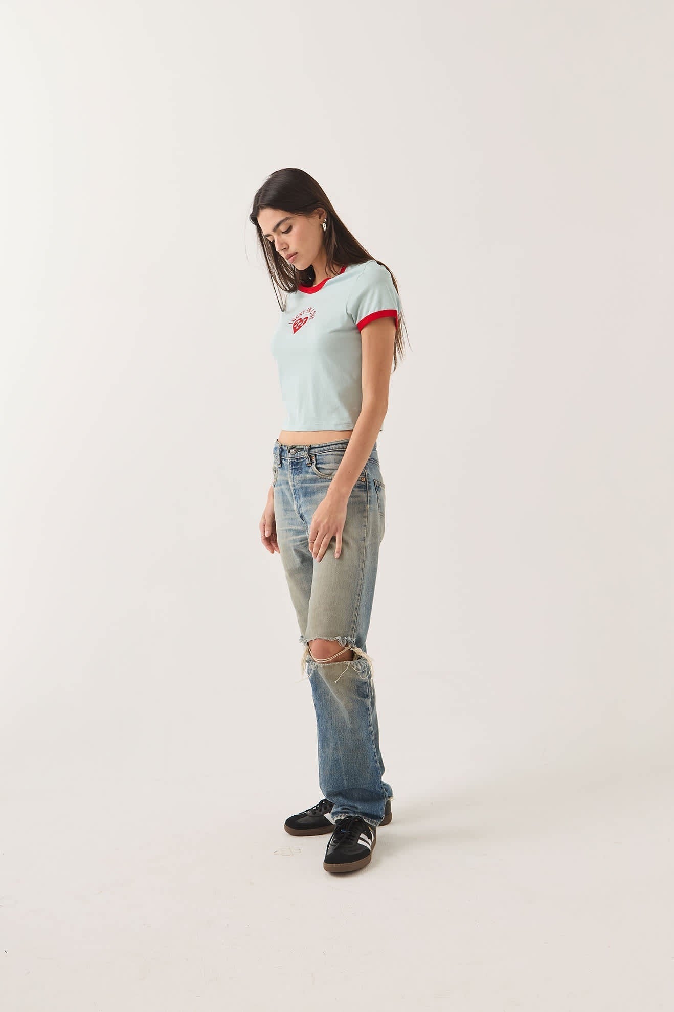 Lucky In Love Baby T-Shirt - Sea Grass/Adrenaline Red
