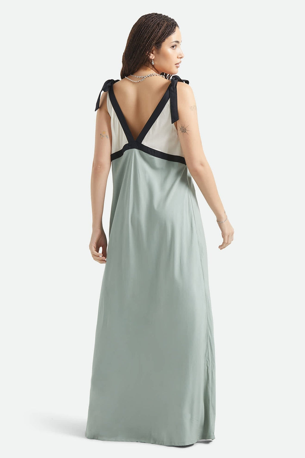 Sunset Tie Slip Dress - Sage Green/Whitecap