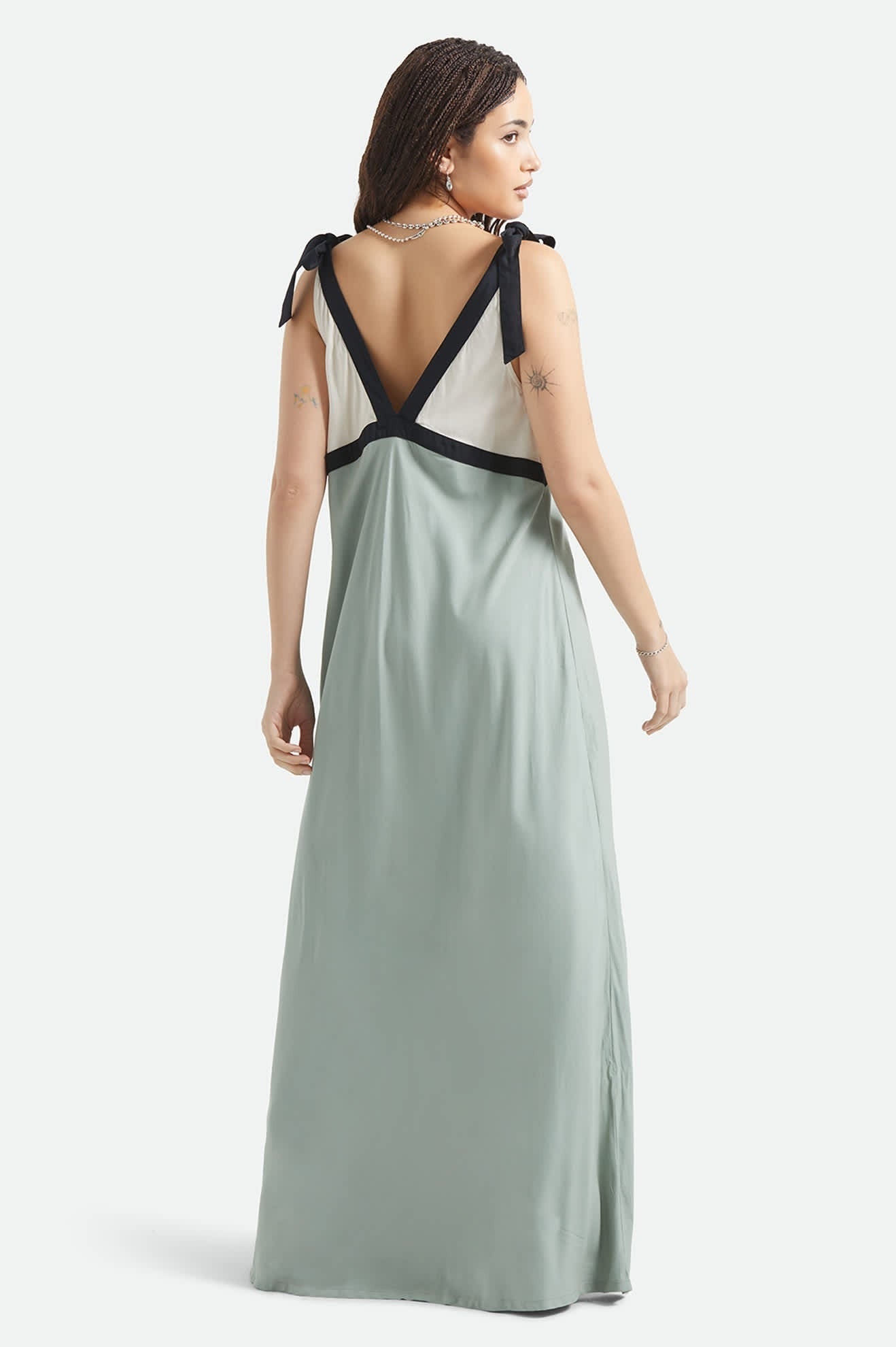 Sunset Tie Slip Dress - Sage Green/Whitecap