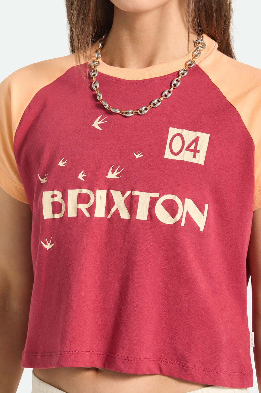 Swallow Sky Cropped Raglan - Robust Red/Peach Cobbler