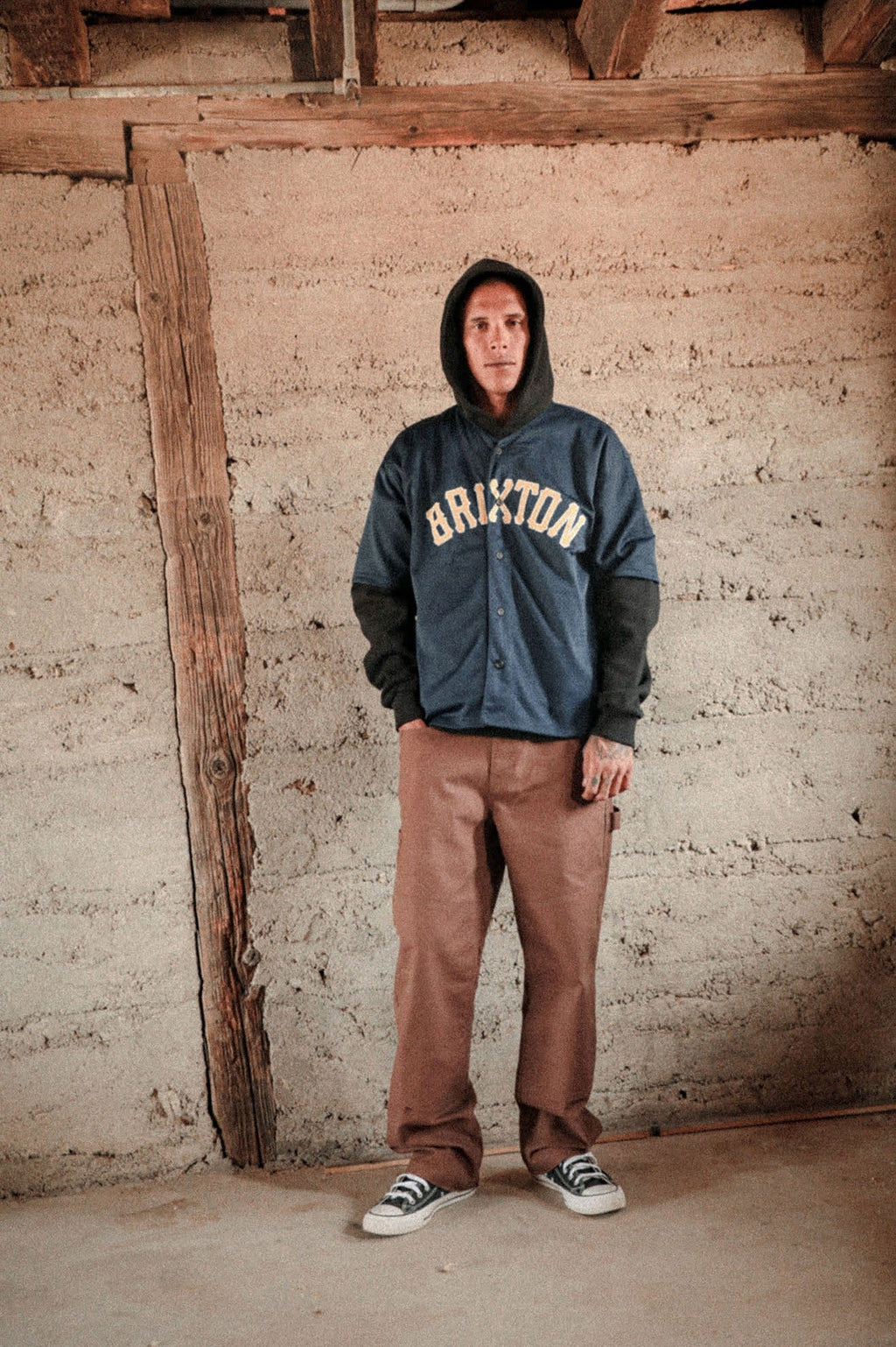 The Brixton Mesh Short Sleeve Baseball Jersey - Washed Navy