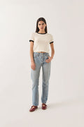 Carefree Organic Garment Dye Ringer T-Shirt - Off White/Black