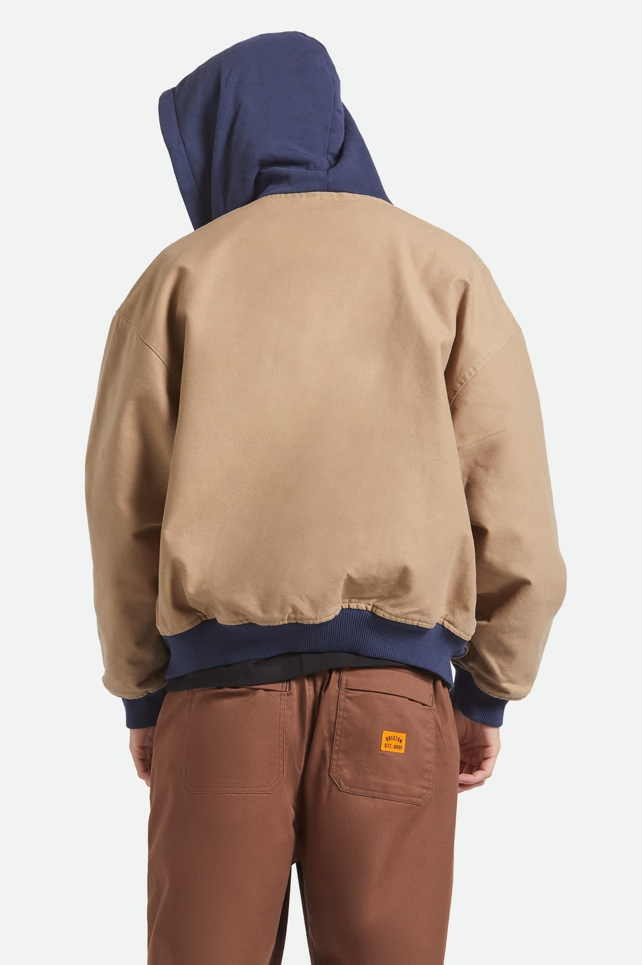 Canvas Hooded Bomber Jacket - Khaki/Mood Indigo