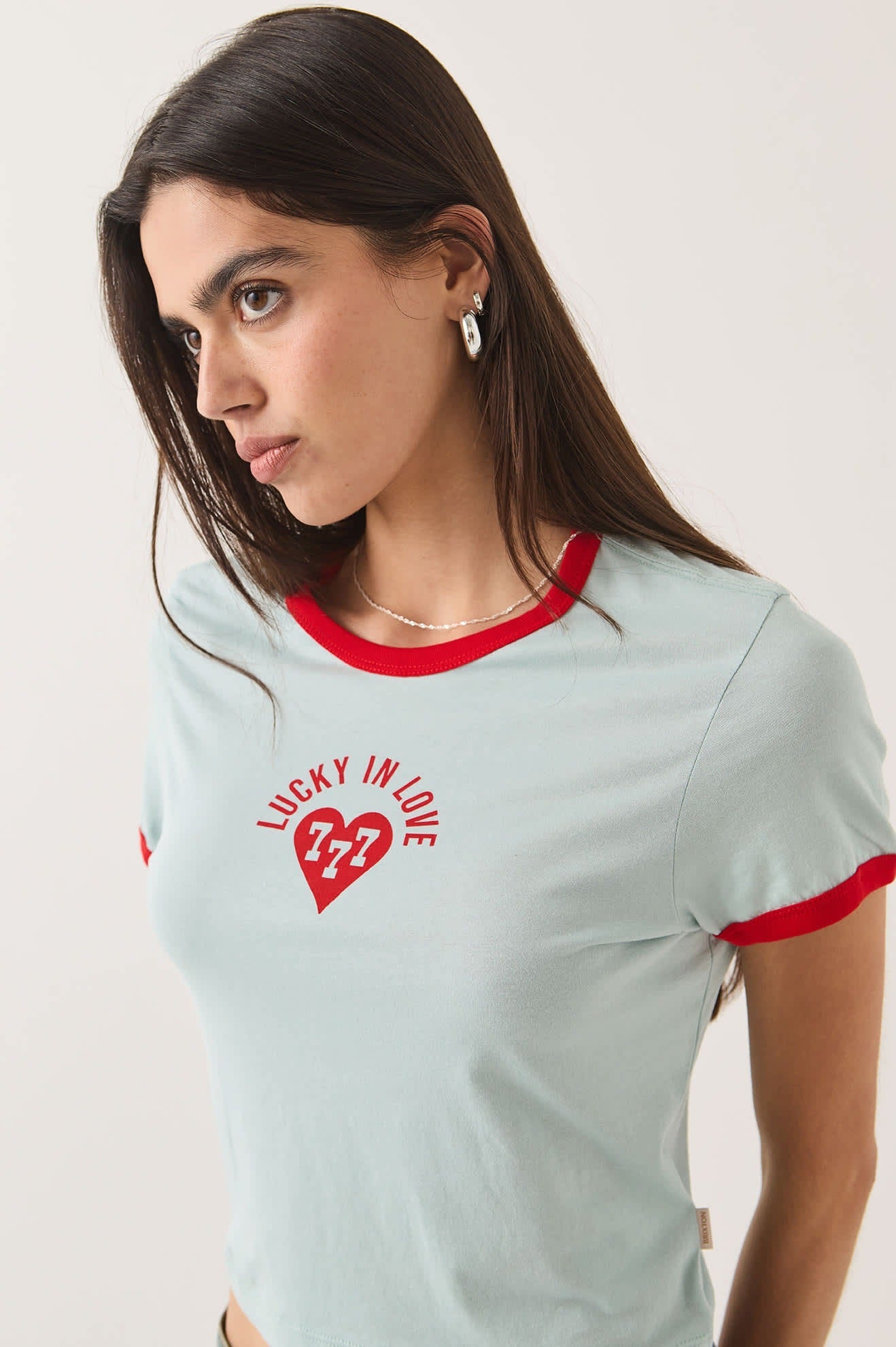 Lucky In Love Baby T-Shirt - Sea Grass/Adrenaline Red