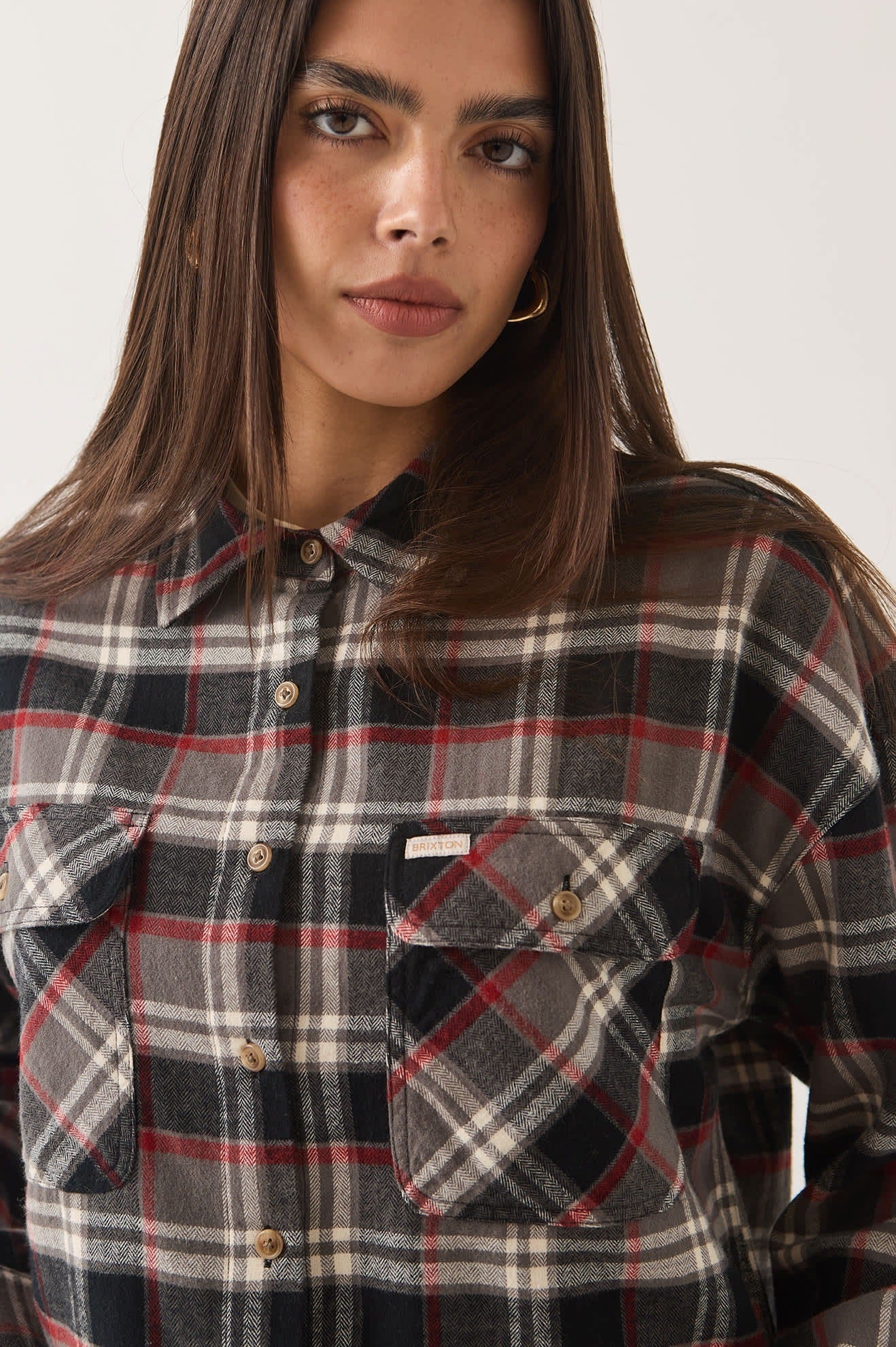 Bowery Crop Women's Overshirt - Washed Black Plaid
