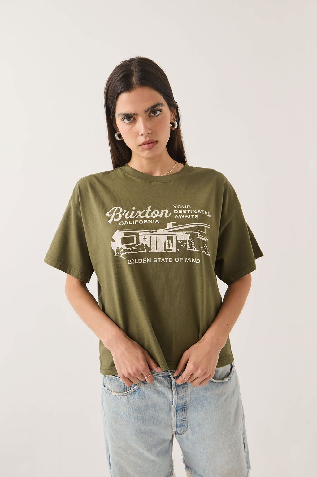 Your Destination Awaits Boxy Crop Top - Dark Olive