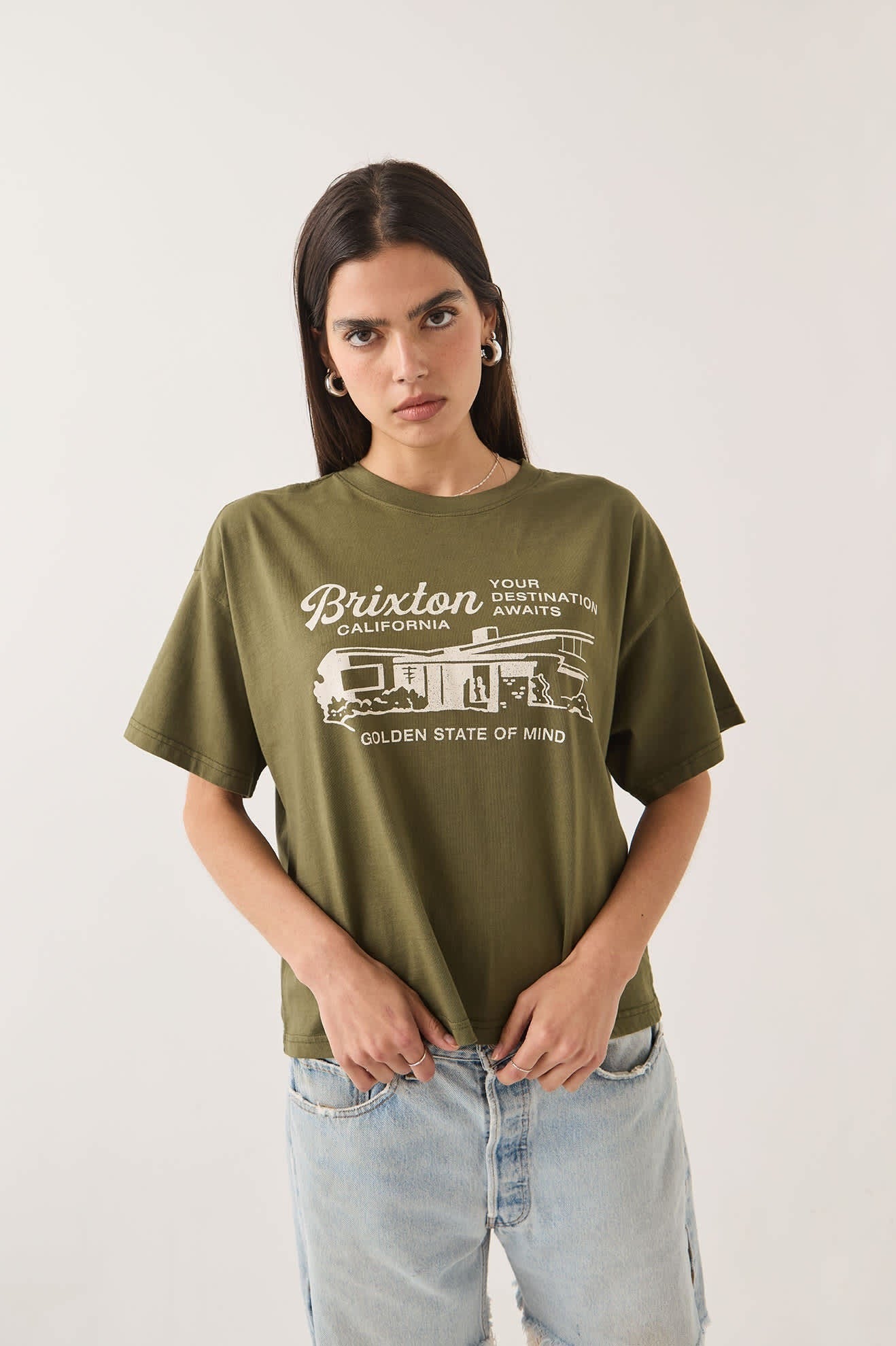 Your Destination Awaits Boxy Crop Top - Dark Olive