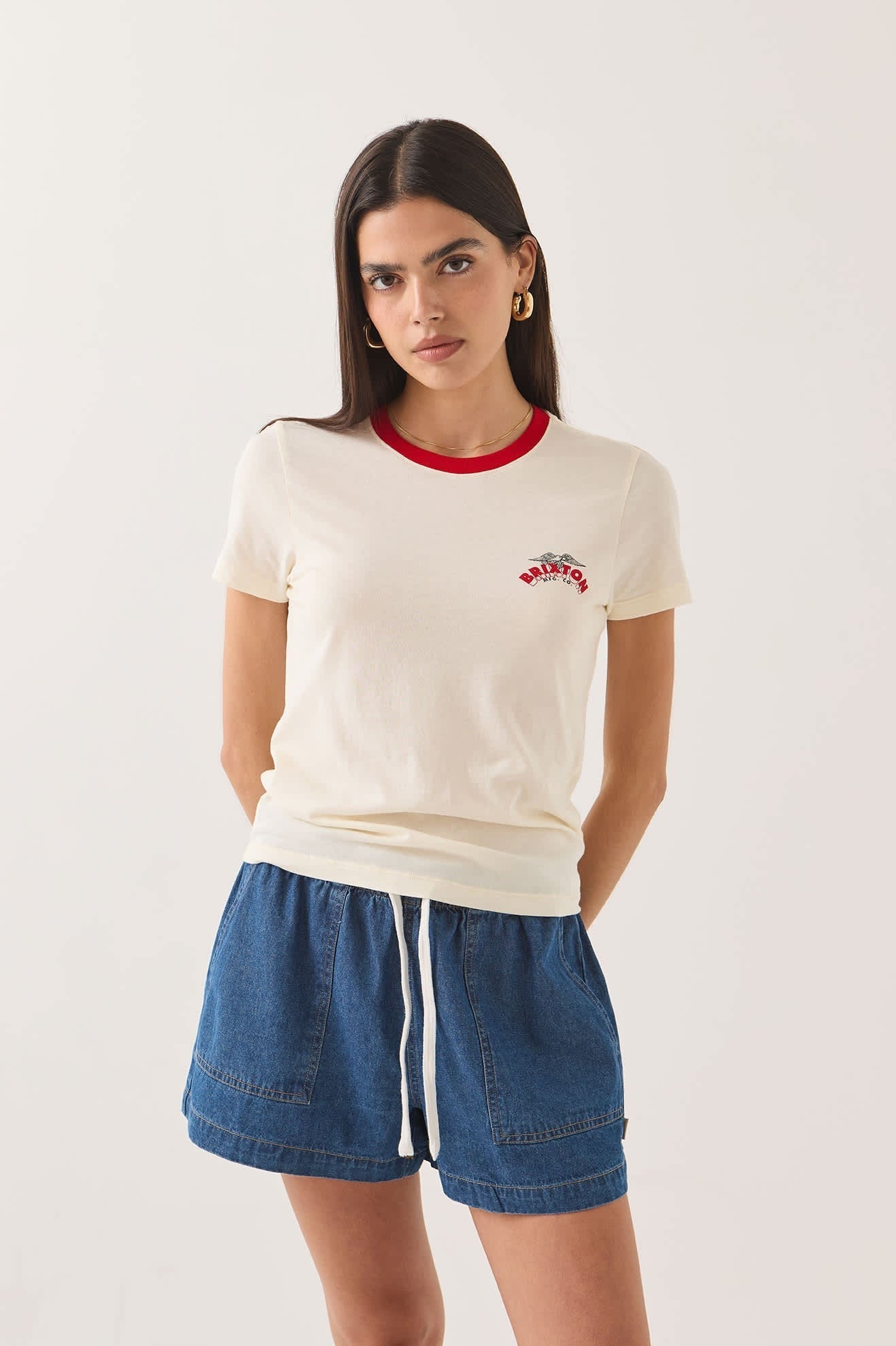 Brixton Banner Slim Crew T-Shirt - Off White