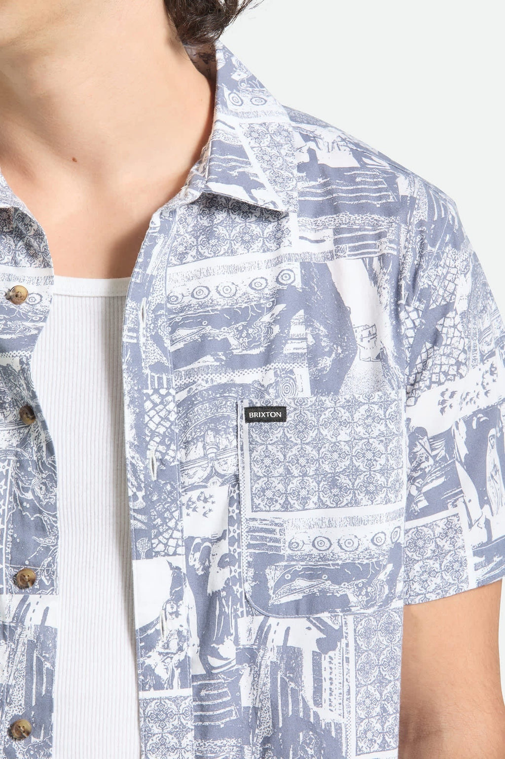 Charter Print Short Sleeve Shirt - Navy/White Collage