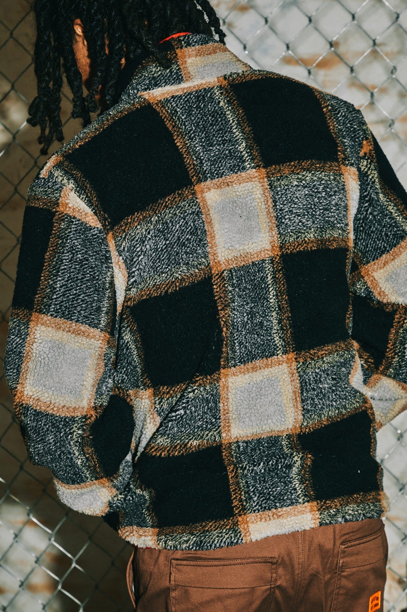 Buffalo Plaid Sherpa Full Zip Jacket - Black/Cream