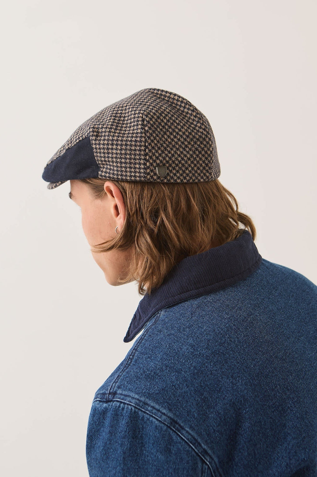 Hooligan Flat Cap - Navy/Sand Houndstooth