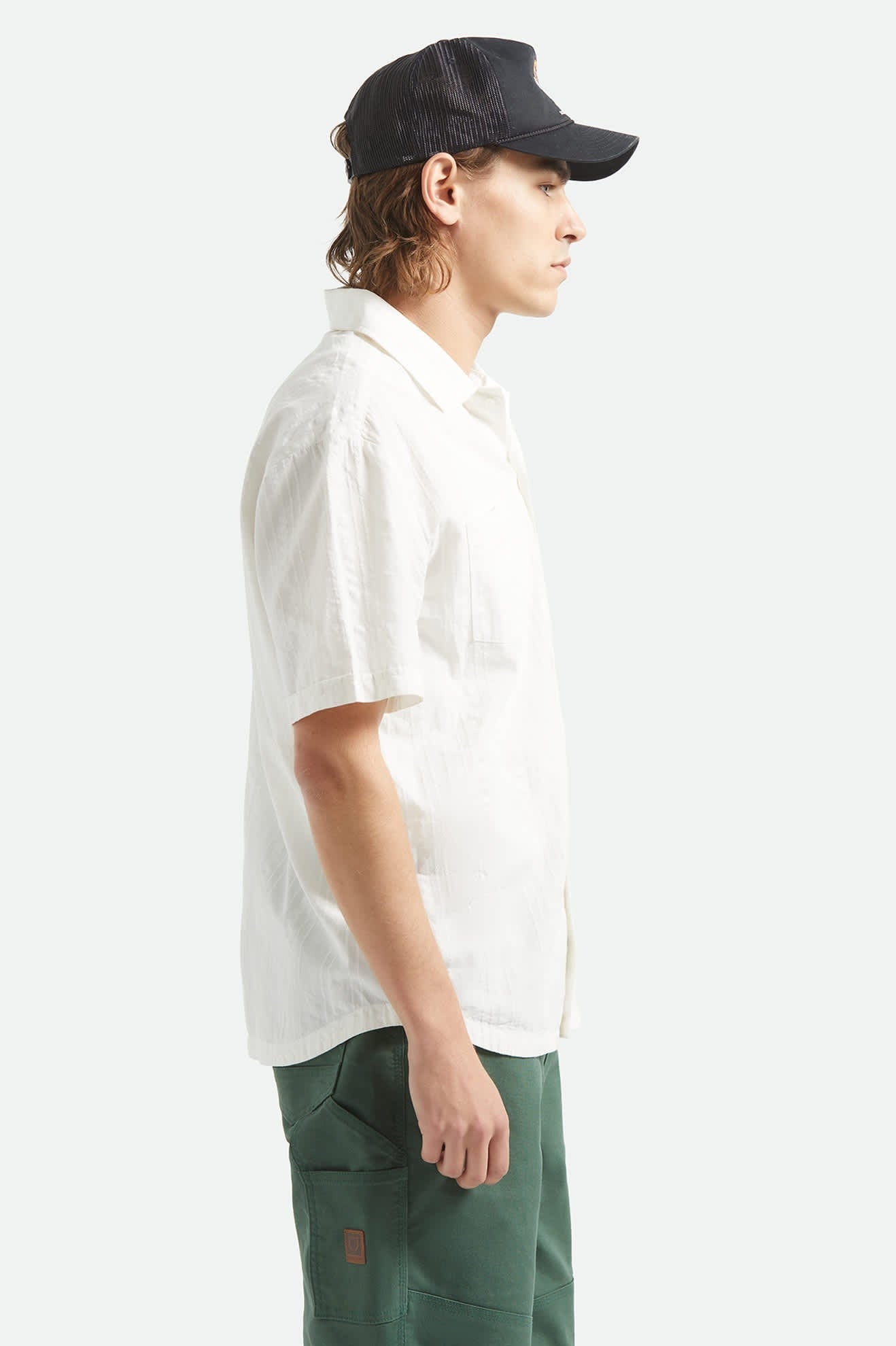 Vintage Short Sleeve Shirt - Off White Jacquard Stripe