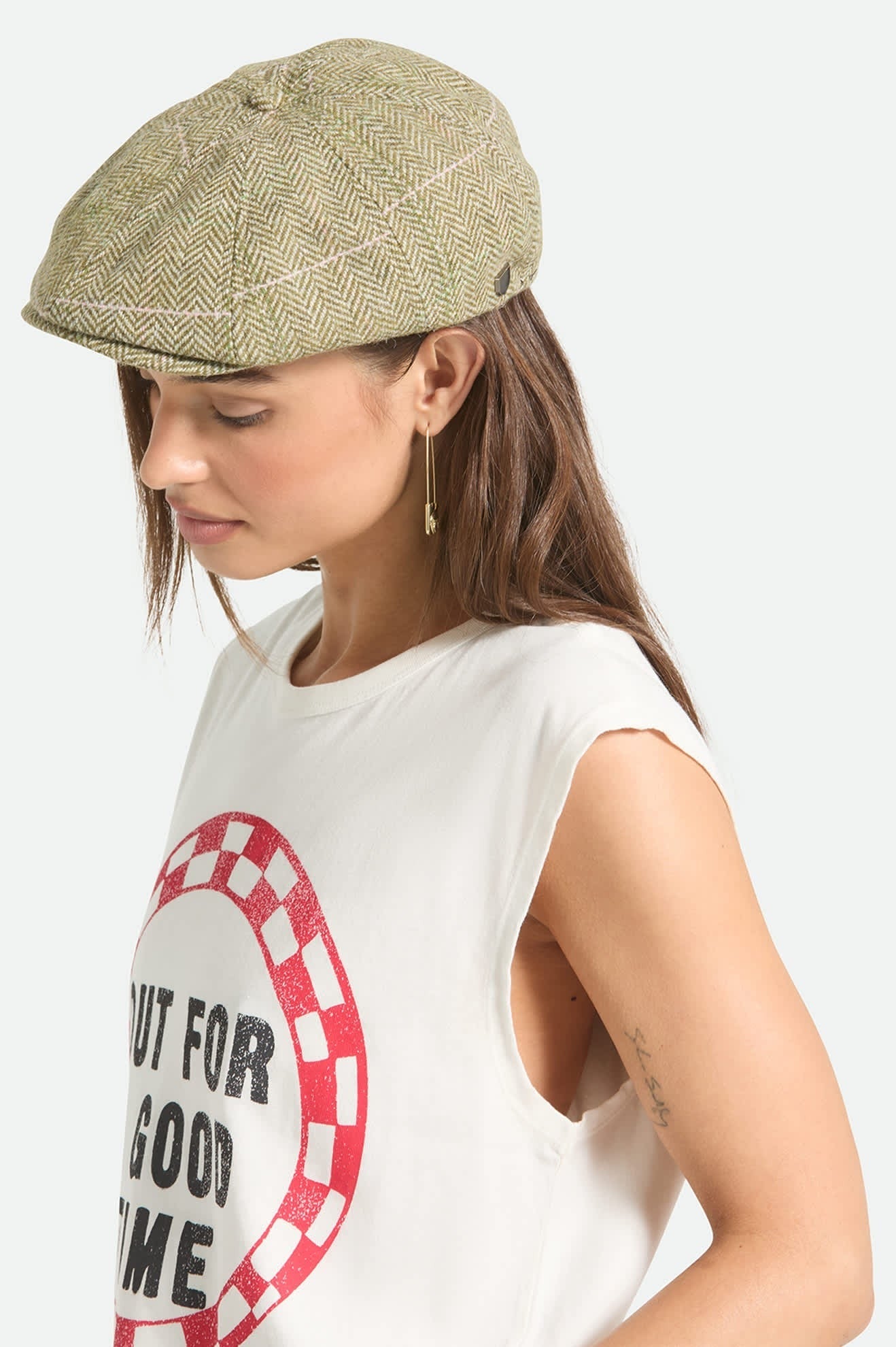 Brood Lightweight Newsboy Cap - Sublime Green Houndstooth