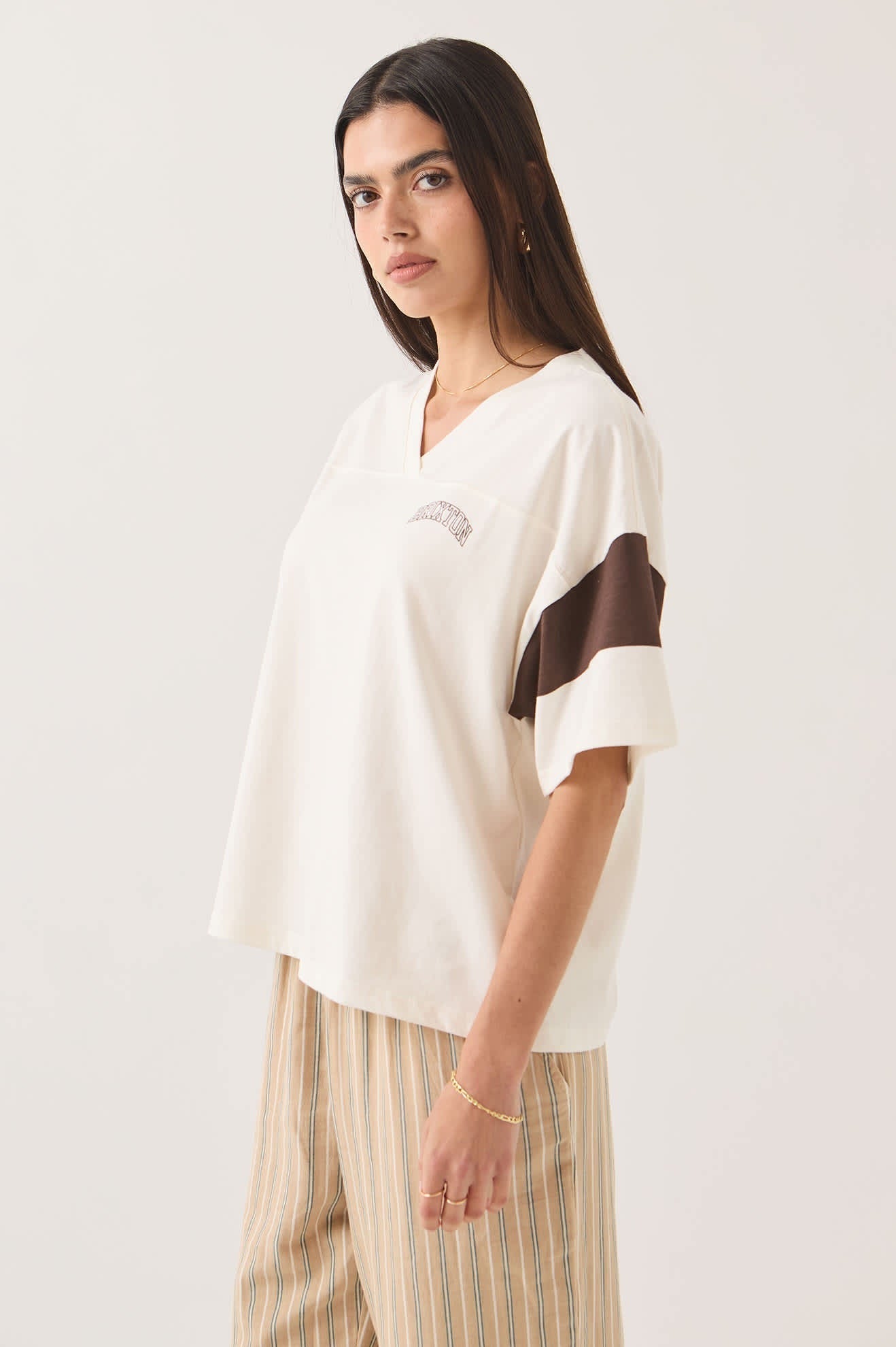 Brixton Boxy Cropped Football T-Shirt - Off White