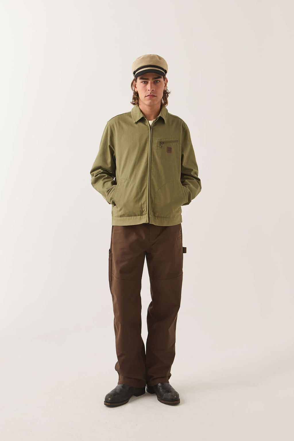 Mechanic Garage Zip Jacket - Olive Surplus Herringbone