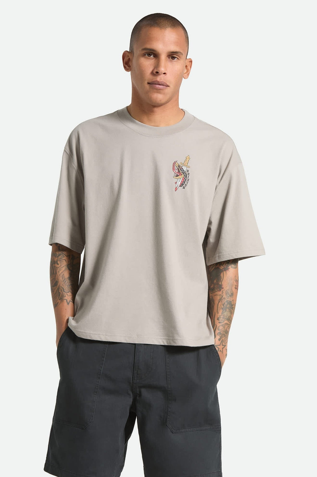 Sword Short Sleeve Boxed Crop T-Shirt - Pebble Stone