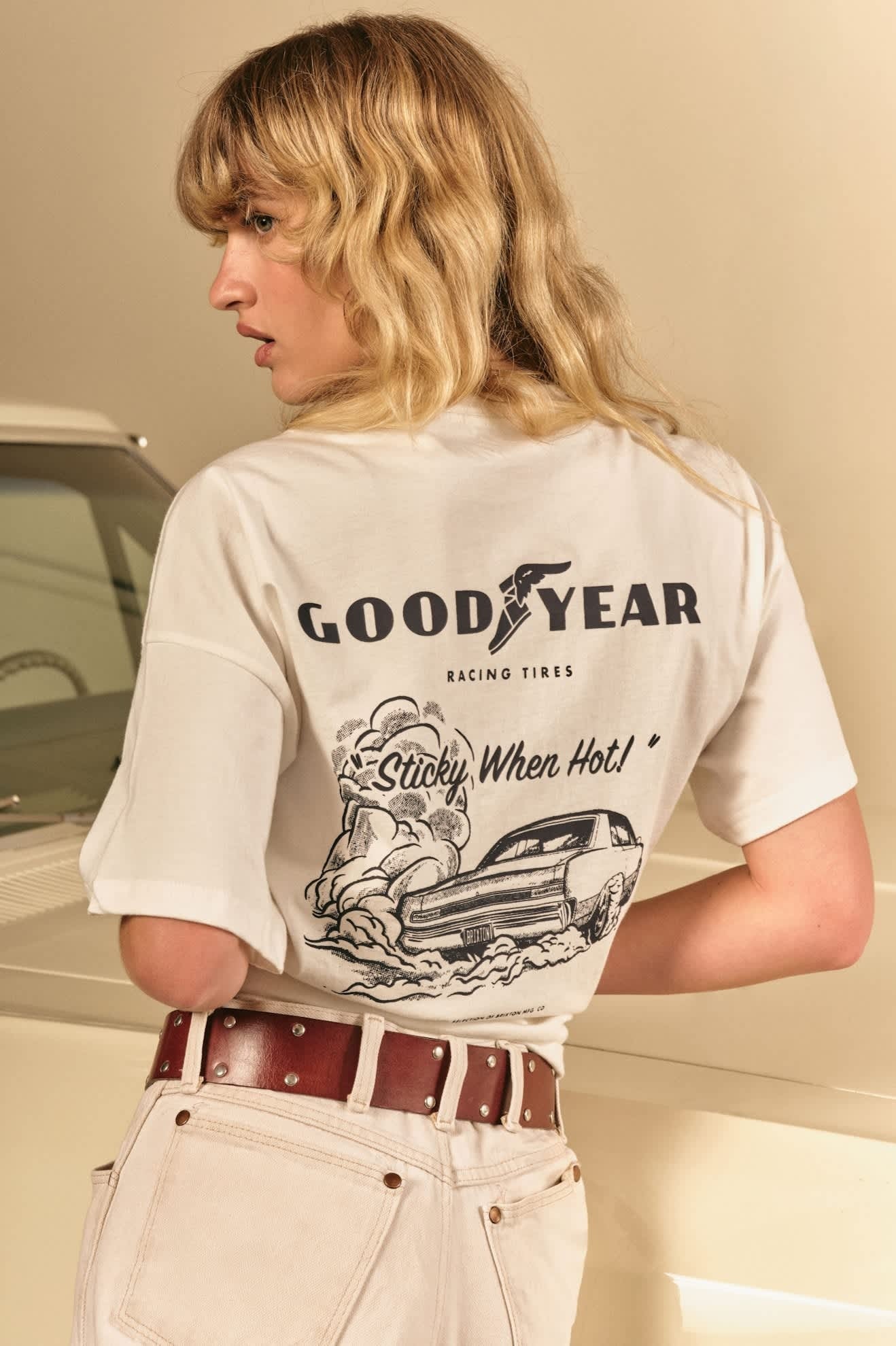 Goodyear Burnout Boxy Crew T-Shirt - Off White