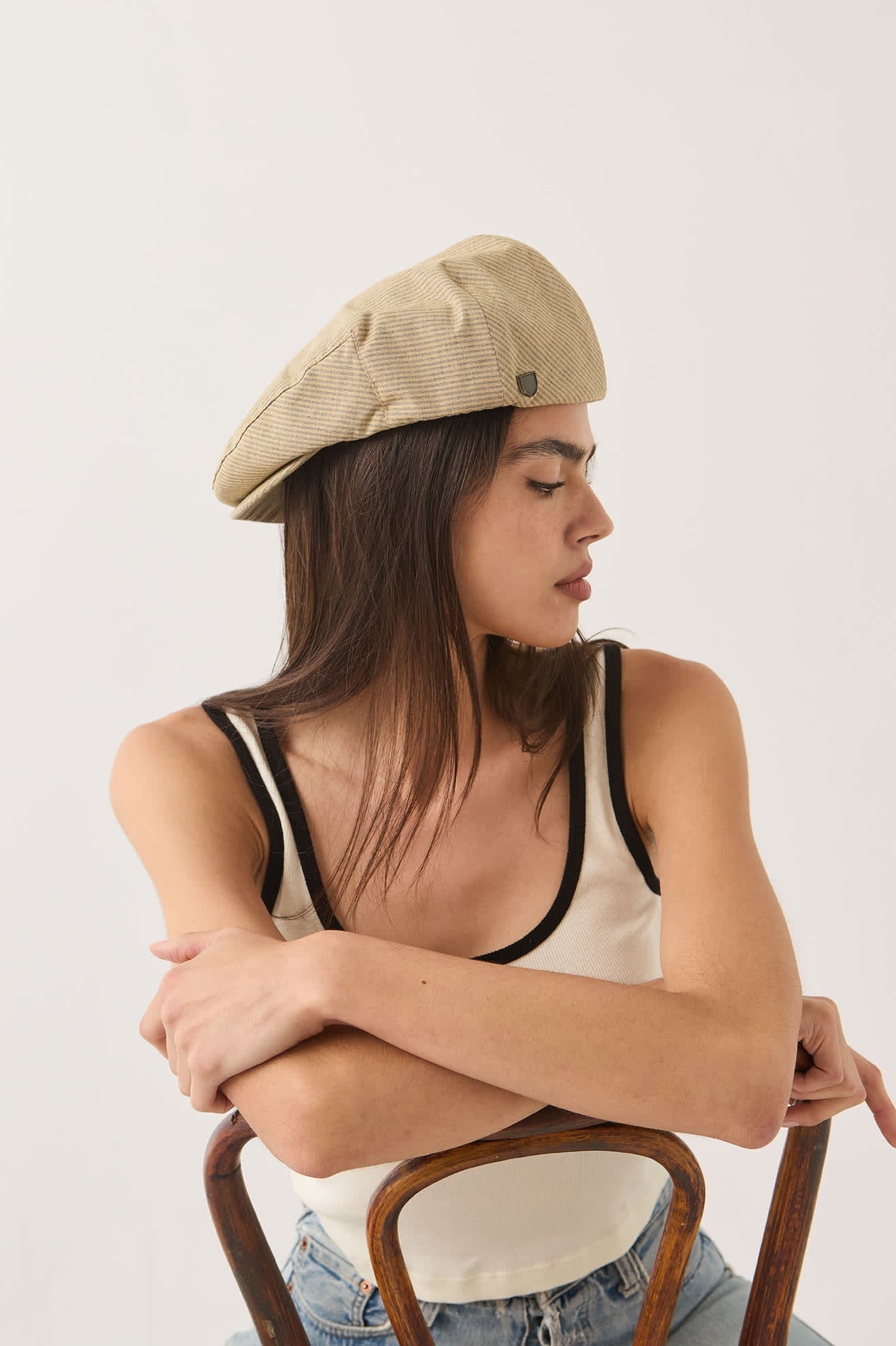 Hooligan Flat Cap - Khaki Stripe/Washed Black