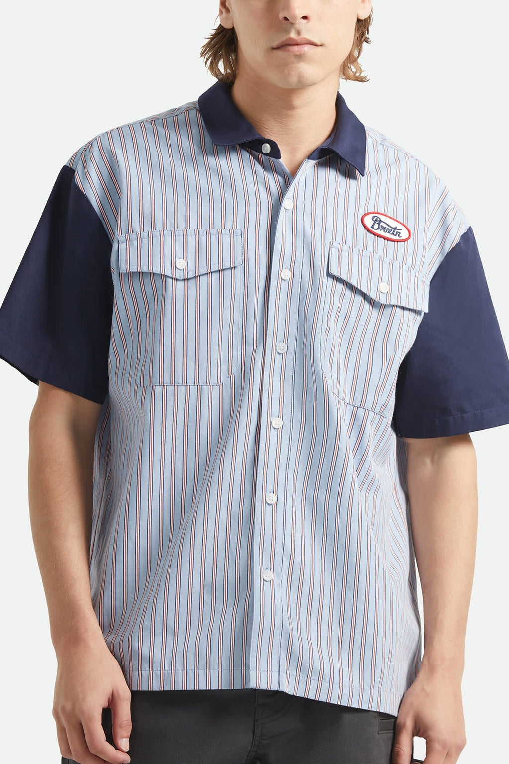 Builders Olson Short Sleeve Shirt - Blue Aura Stripe