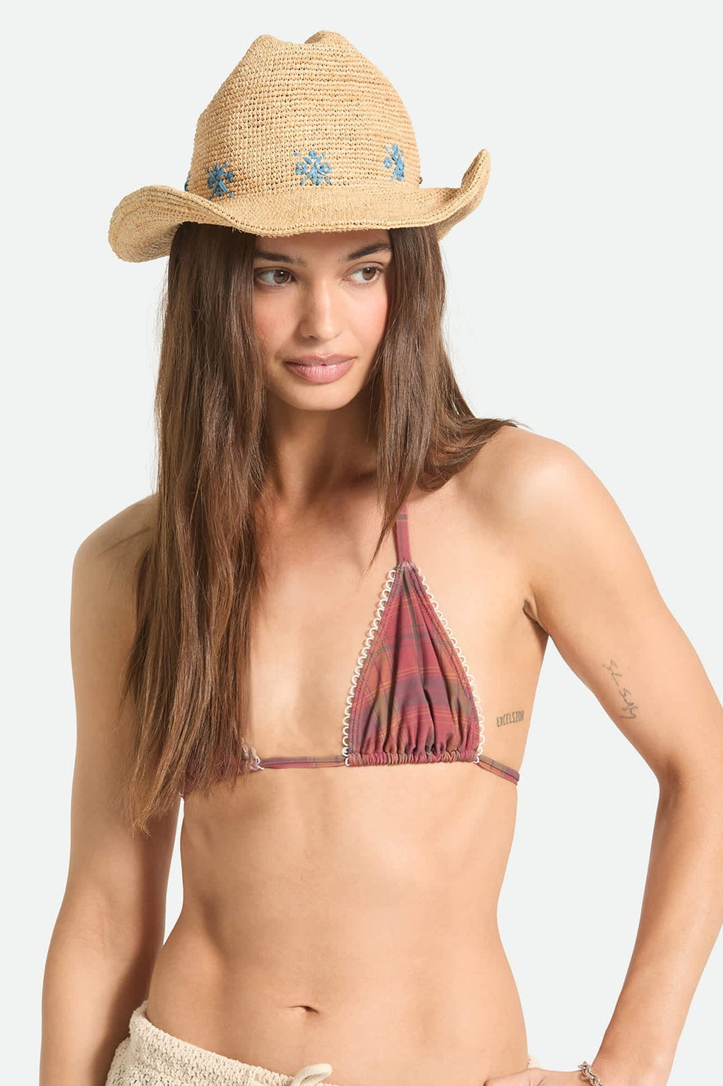 Odessa Straw Packable Cowboy Hat - Tan/Sunrise Blue