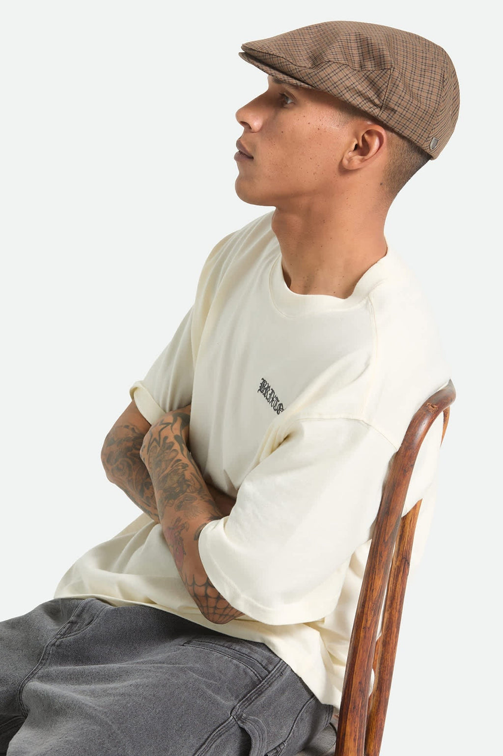 Hooligan Lightweight Flat Cap - Grey/Brown/Gold