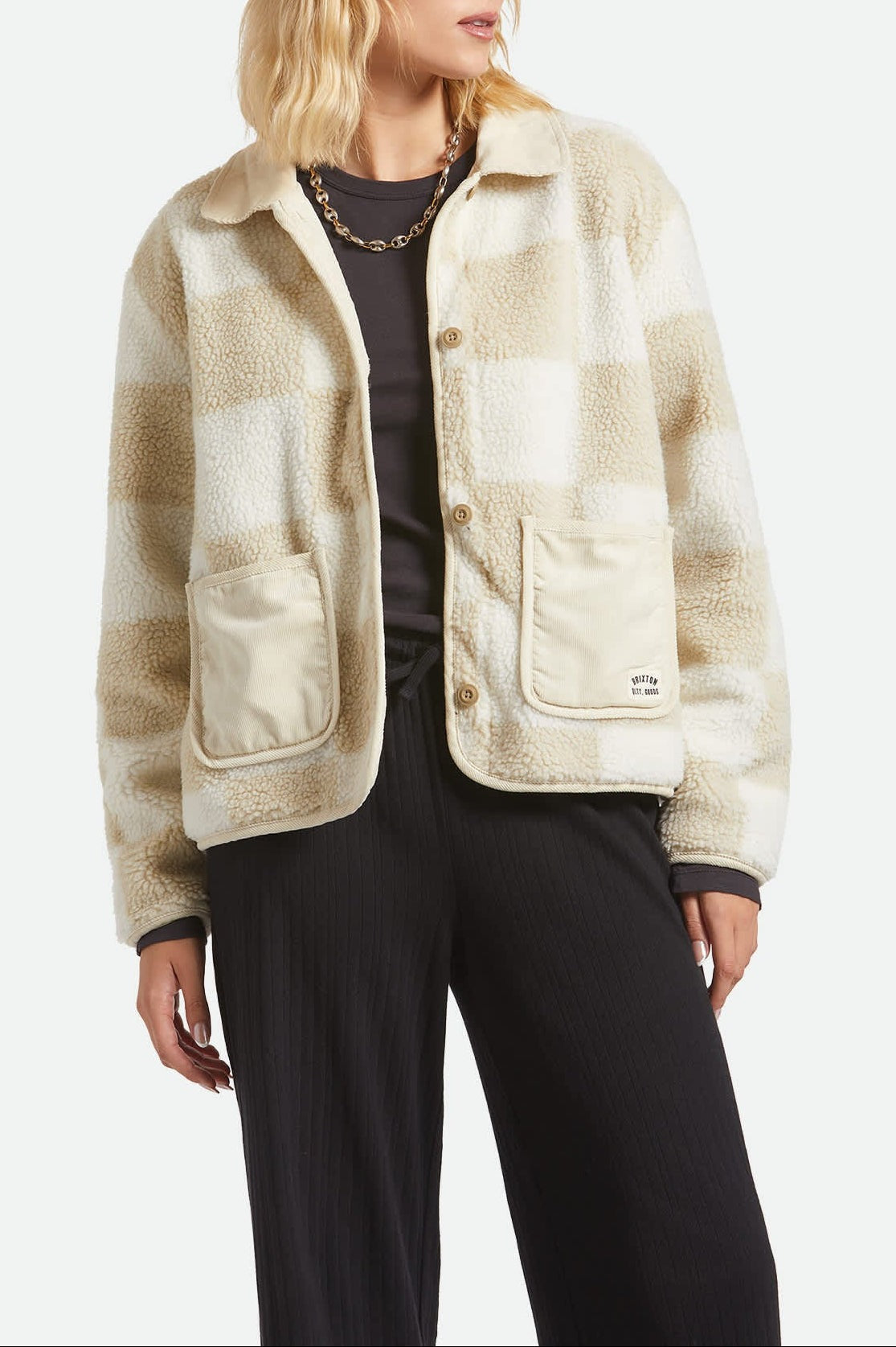 Delilah Sherpa Jacket - White/Natural Finish Line Checker