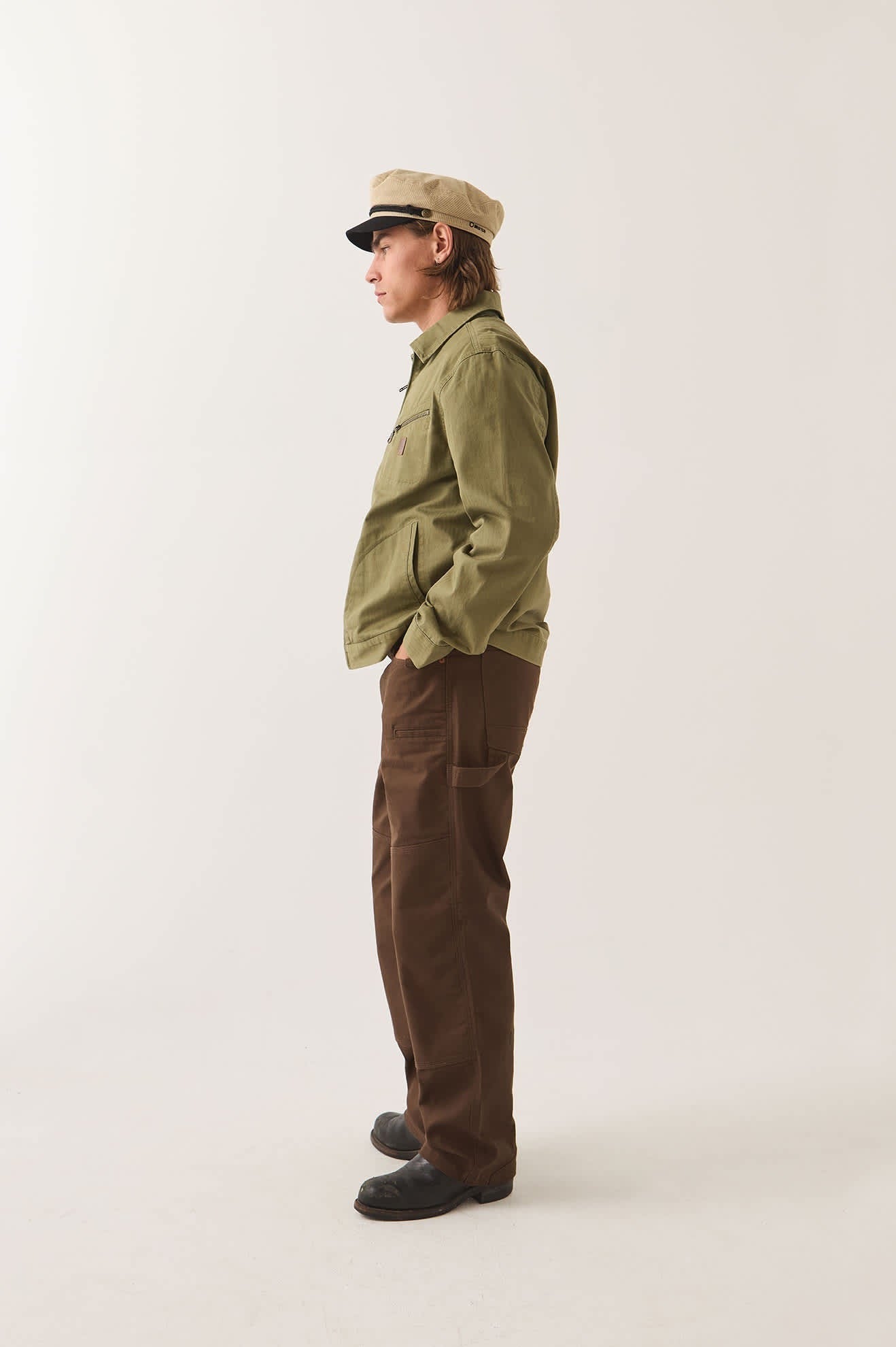 Mechanic Garage Zip Jacket - Olive Surplus Herringbone