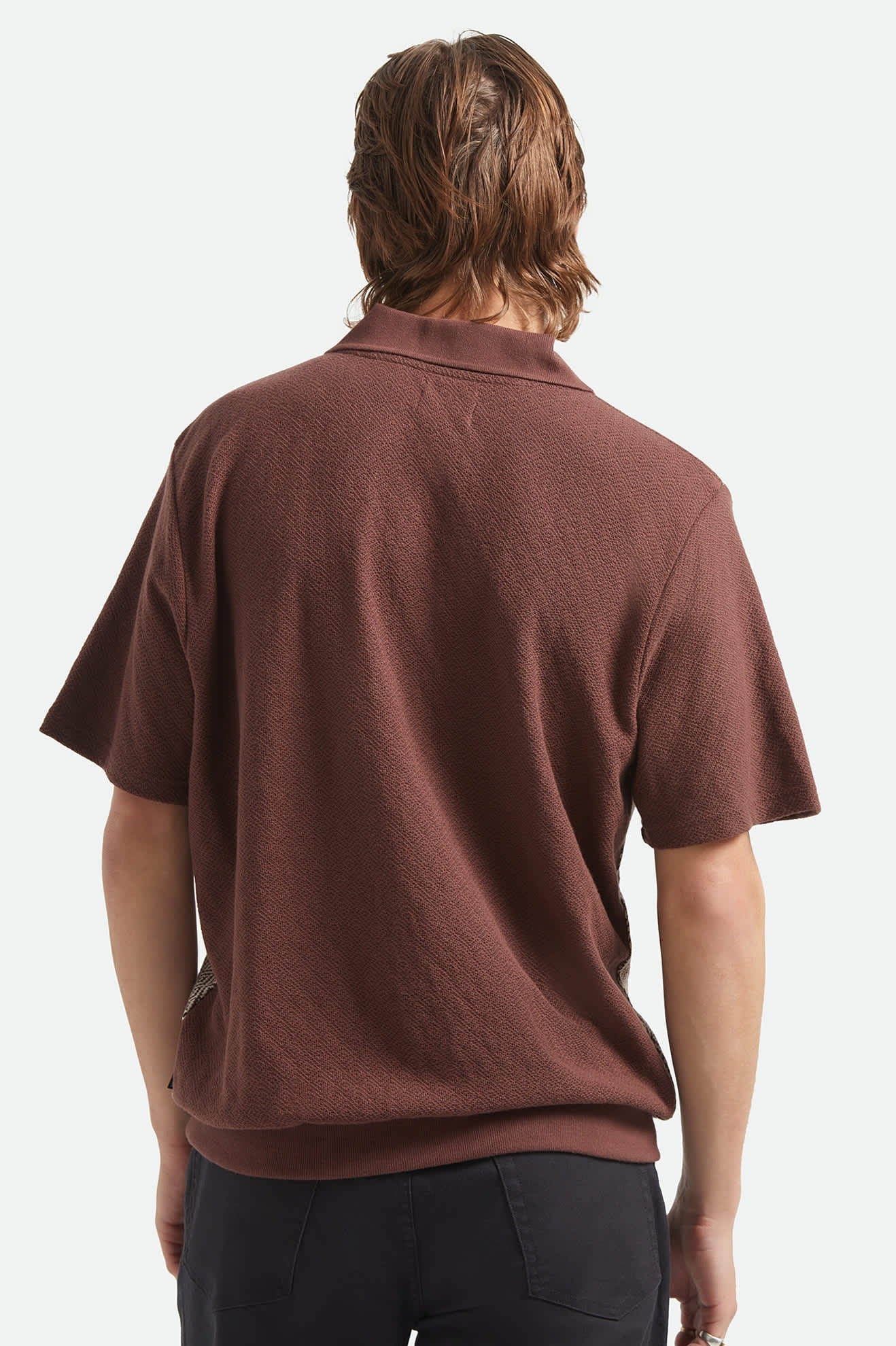 Theo Jacquard Short Sleeve Polo - Chocolate/Off White