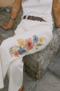 The Chloe 5-Pocket Pant - Off White Floral Burst