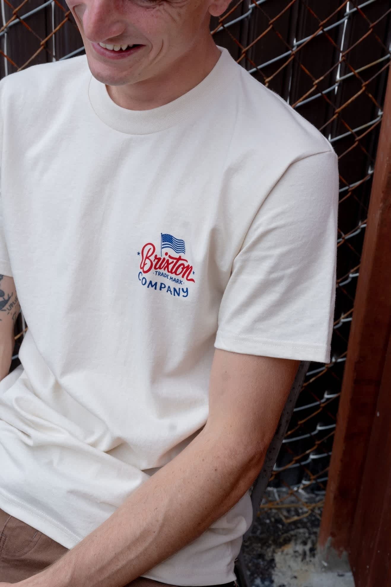 Brxtn Flag Short Sleeve Standard T-Shirt - Cream/Navy/Red