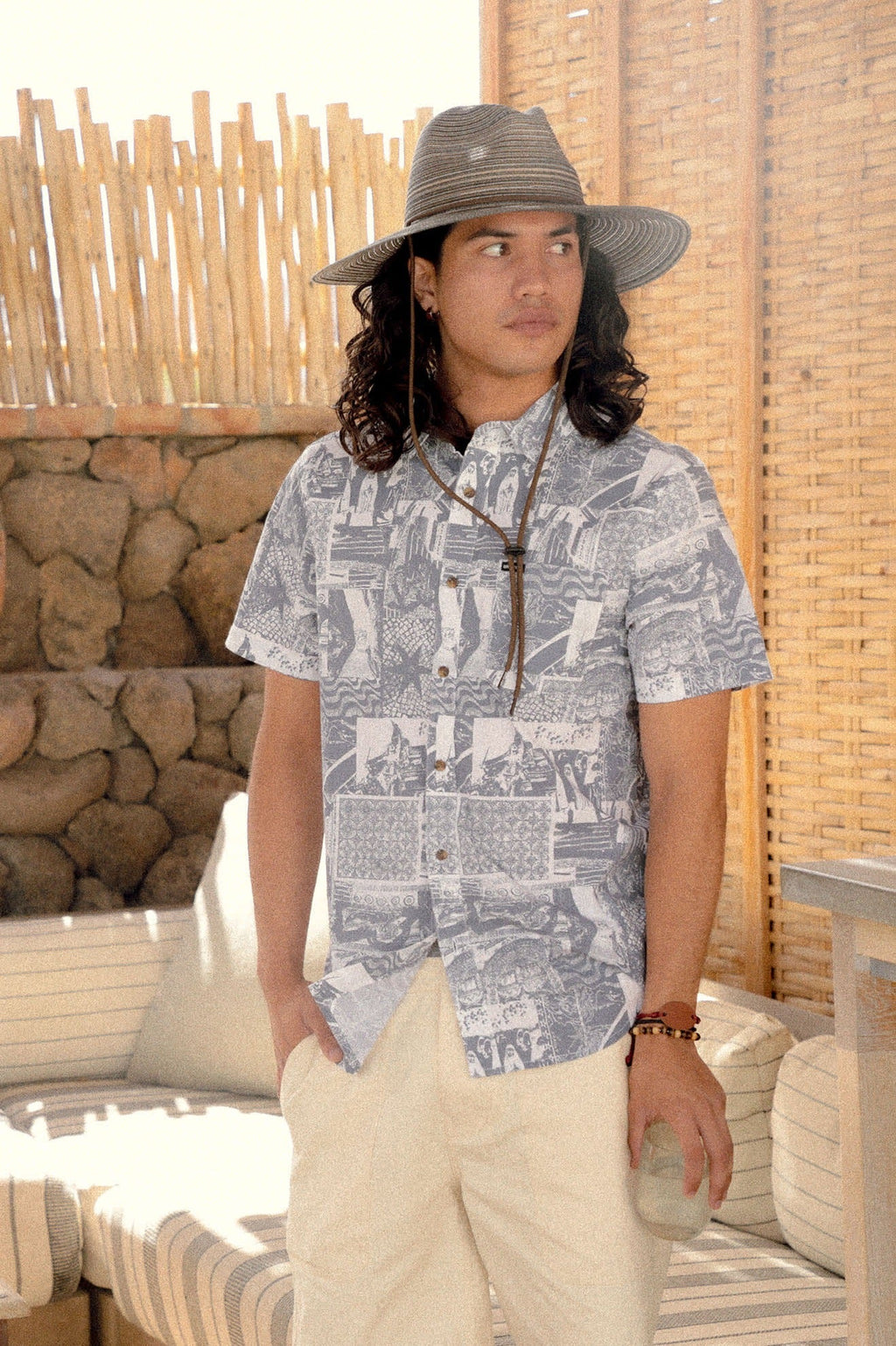 Charter Print Short Sleeve Shirt - Navy/White Collage
