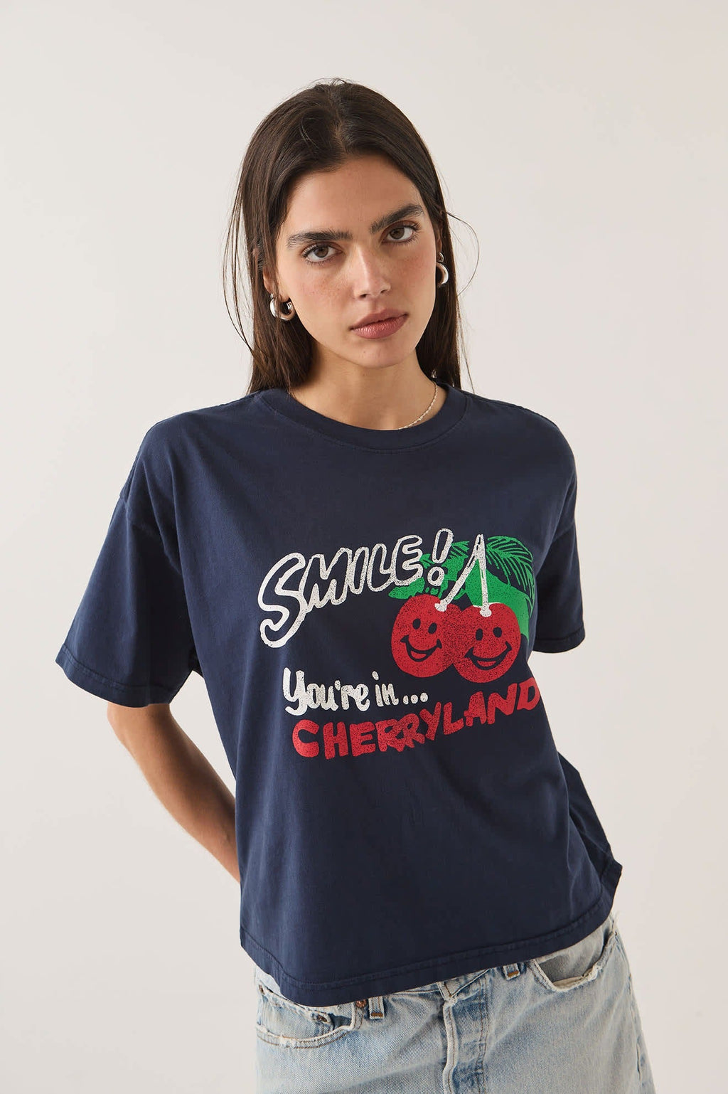 Cherryland Boxy Cropped Crew - Washed Navy