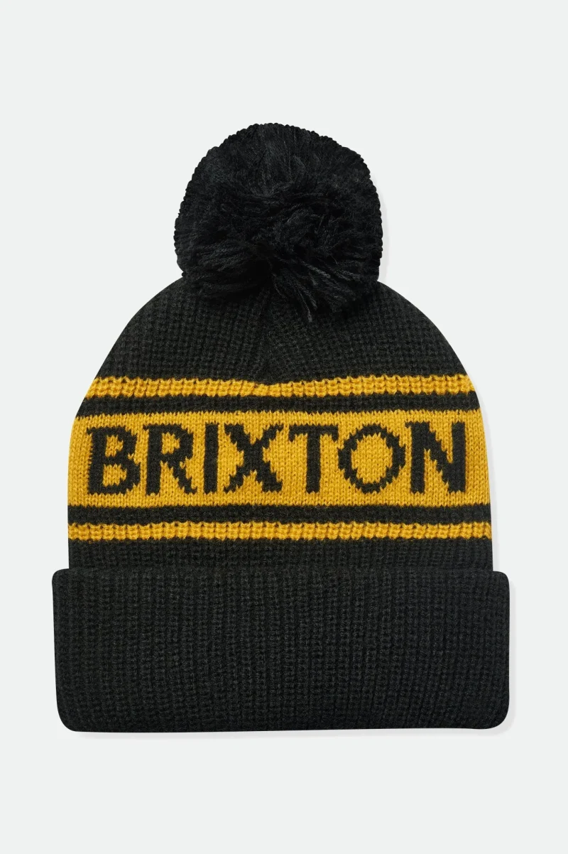 alpha pom beanie black mustard