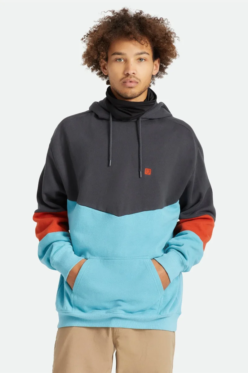 beta square utility hoodie washed black orange teal