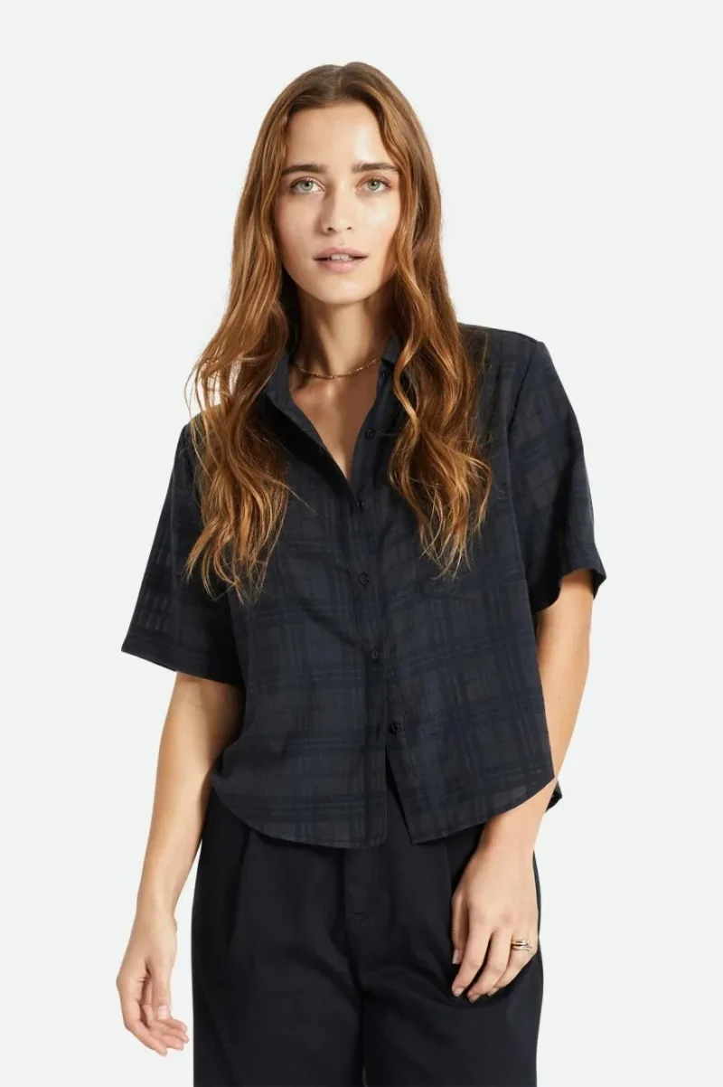 black boxy leon s s woven top