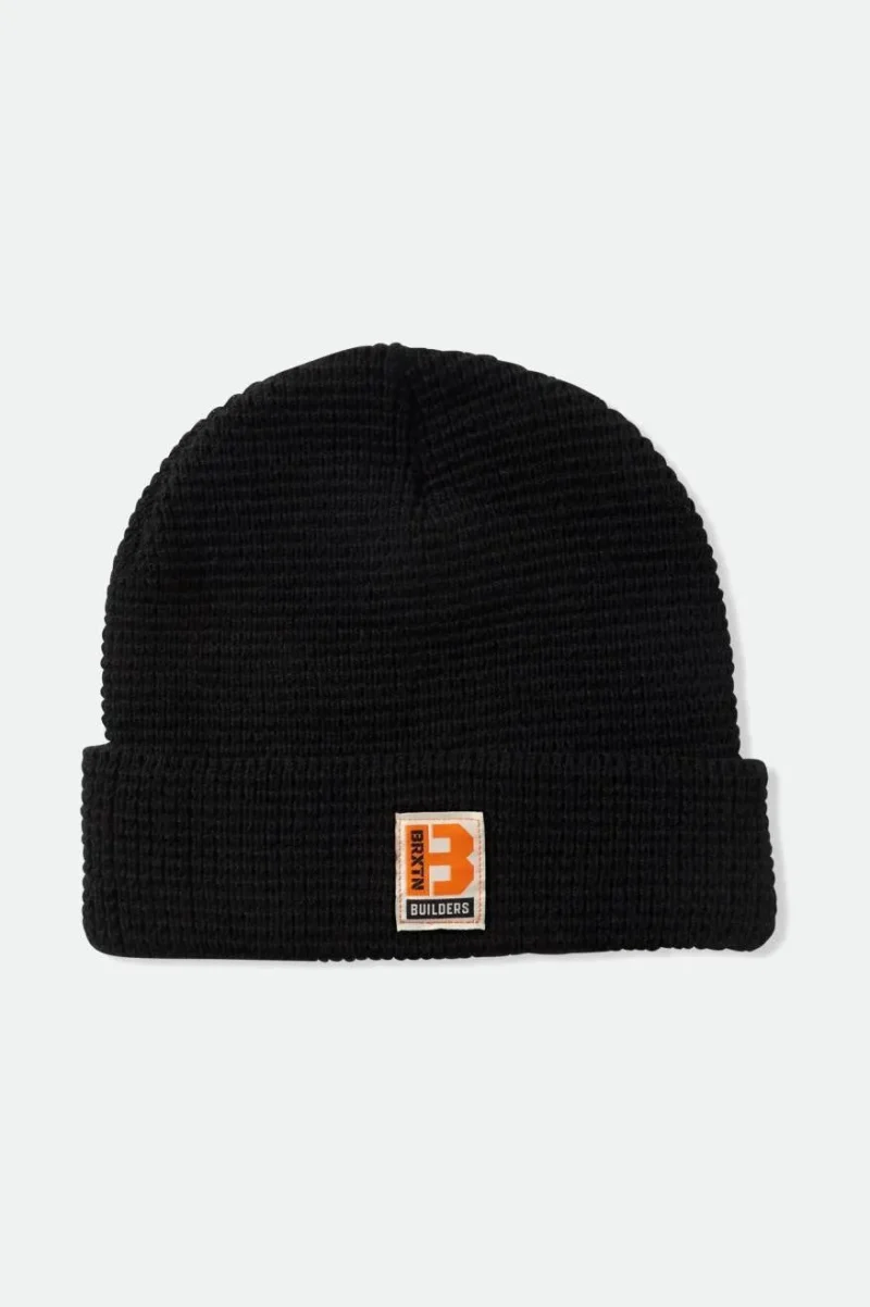 black waffle knit beanie for builders