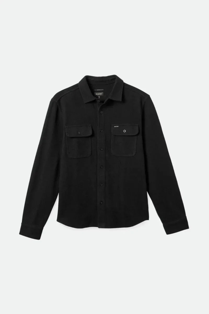 bowery black loop twill overshirt textured long sleeve