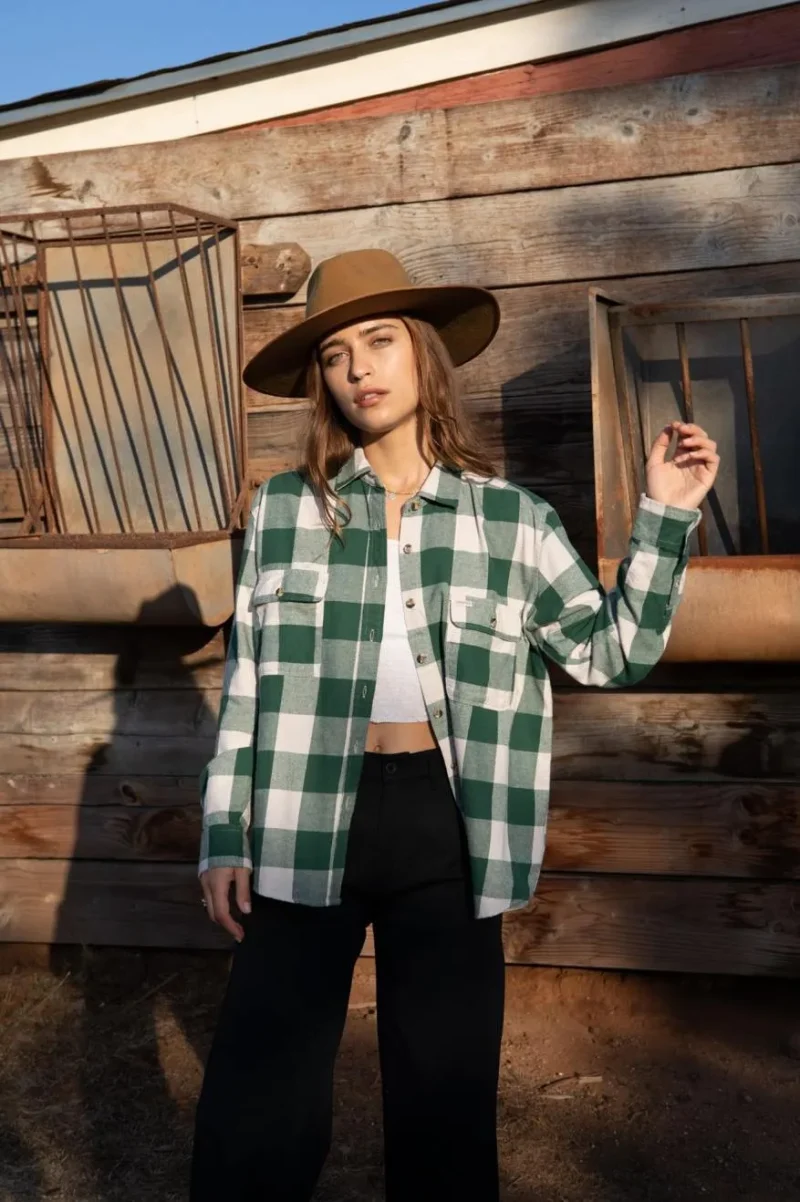 bowery boyfriend long sleeve flannel shirt pine needle beige