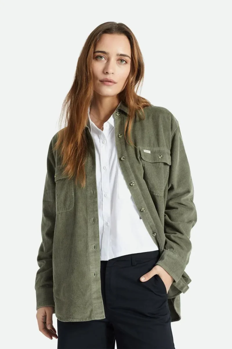 bowery boyfriend olive corduroy overshirt long sleeve