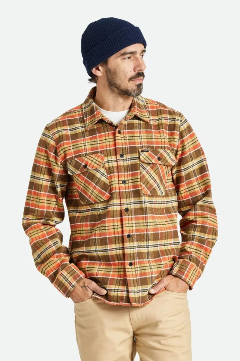 bowery heavyweight long sleeve flannel desert palm antelope burnt red