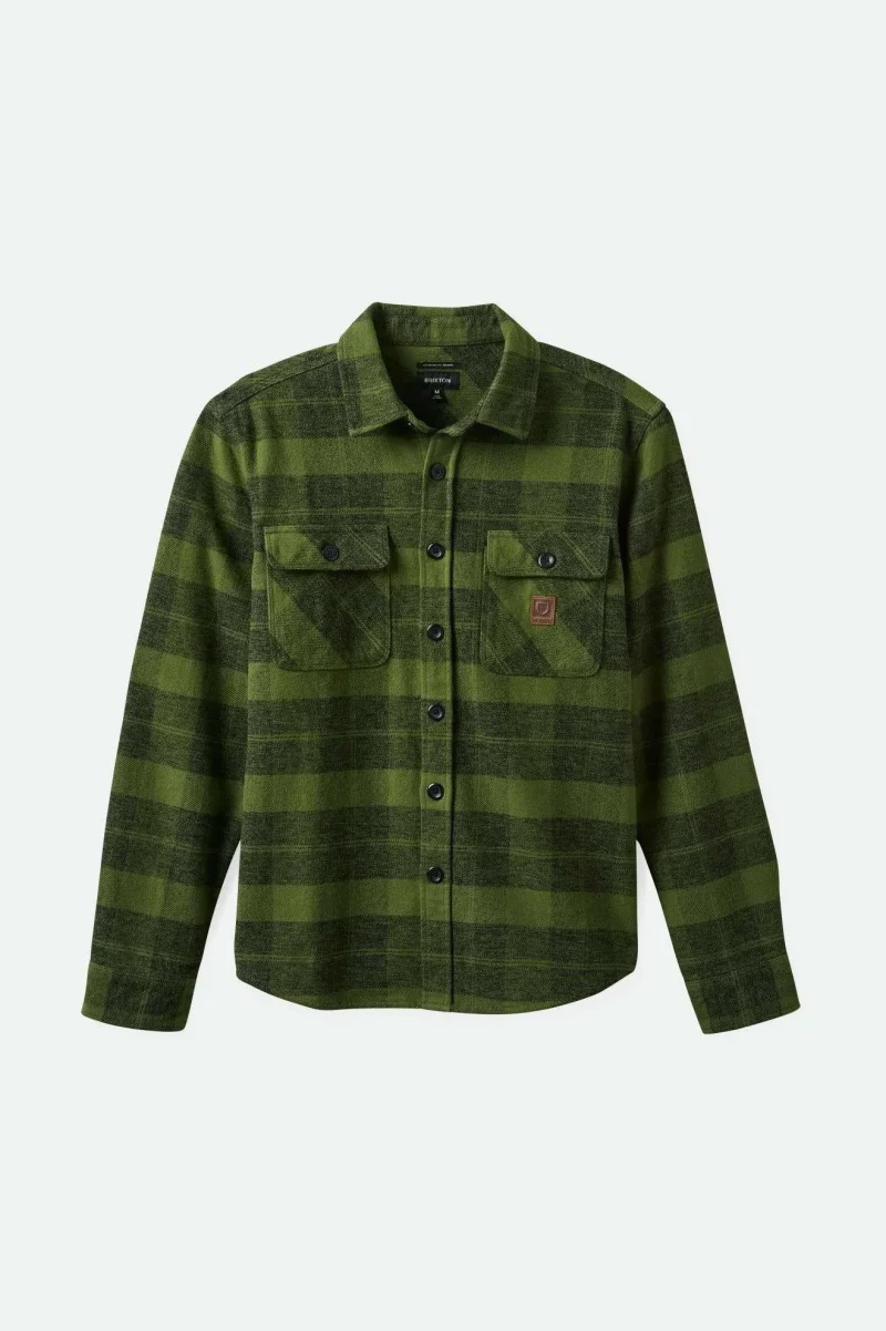 bowery heavyweight long sleeve flannel shirt cypress green black