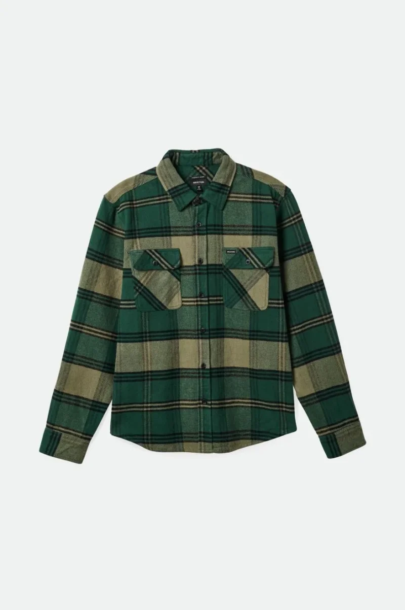 bowery heavyweight long sleeve flannel shirt pine needle olive