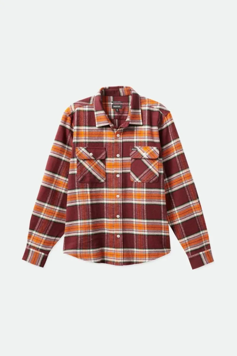 bowery long sleeve flannel mahogany burnt orange