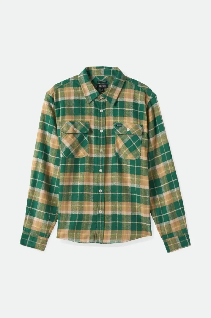 bowery long sleeve flannel pine needle golden brown off white