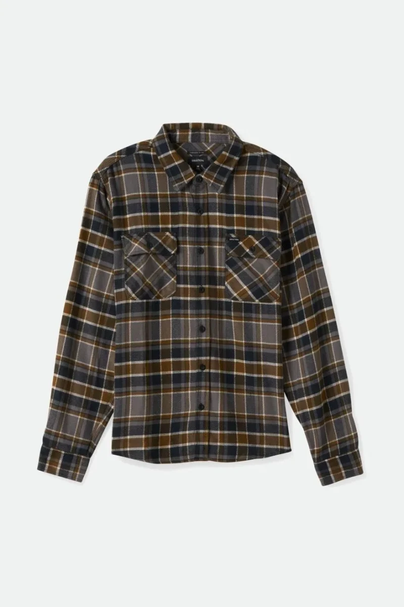 bowery long sleeve flannel shirt black desert palm beige