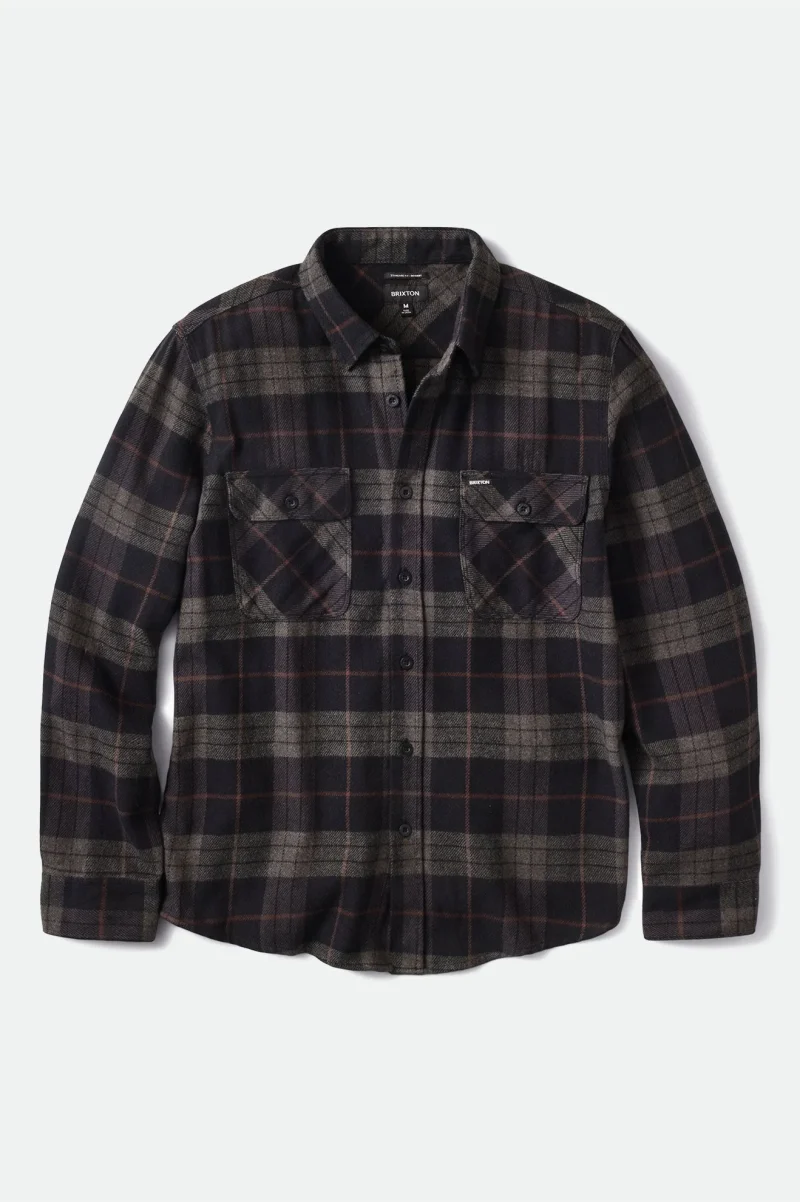 bowery long sleeve flannel shirt black gray