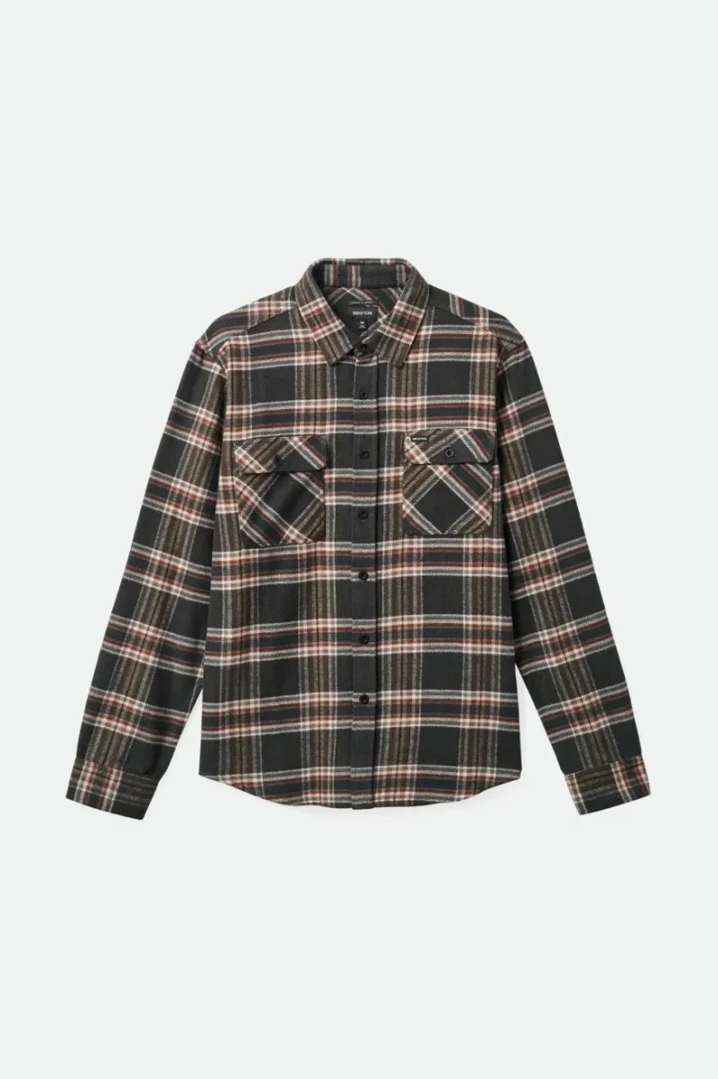 bowery long sleeve flannel shirt black gray white