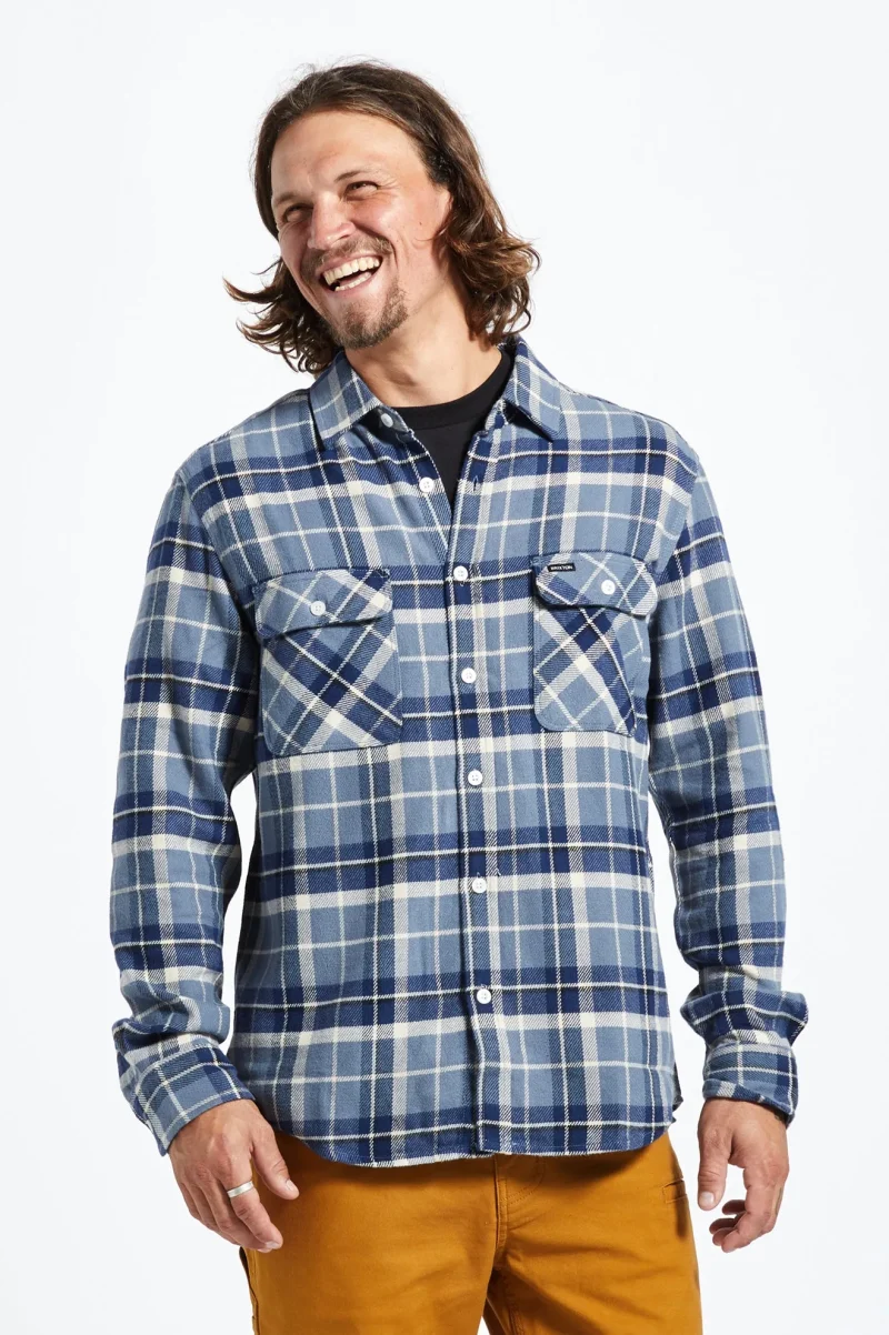 bowery long sleeve flannel shirt blue beige