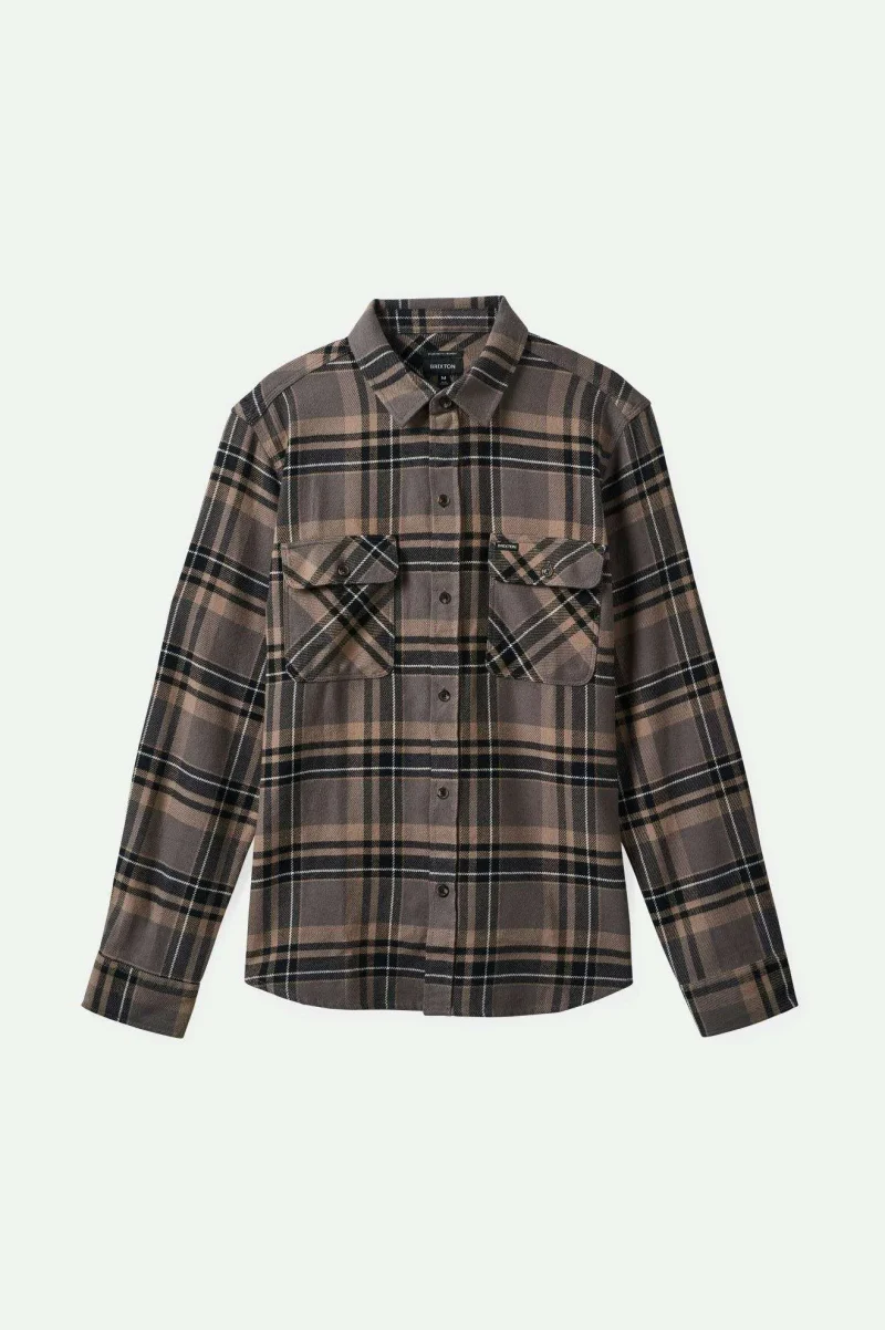 bowery long sleeve flannel shirt charcoal black grey